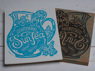 Southern Sun Tea - Block Print americana art block print design lettering linocut southern sun tea sweet tea tea typography