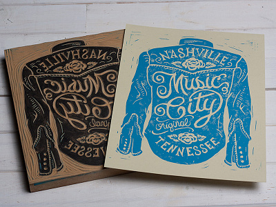 Music City - Block Print americana art block print design lettering linocut music city nashville tennessee typography