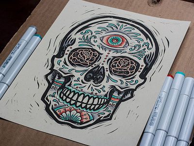 All Seeing - Sugar Skull - Block Print