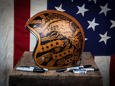 Americana - Vintage Biker Helmet americana art biker design eagle helmet illustration motorcycle sharpie vintage