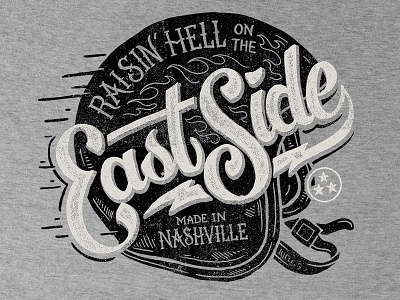 East Side - Tee Design americana art biker design east side helmet illustration lettering motorcycle nashville raisin hell vintage