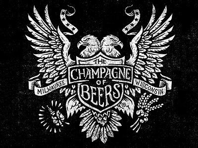 Champagne of Beers - Eagle Woodblock beer block print champagne of beers crest eagle high life miller woodblock