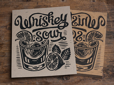 Whiskey Sour - Block Print art block print cocktail design illustration linocut mixology whiskey whiskey sour