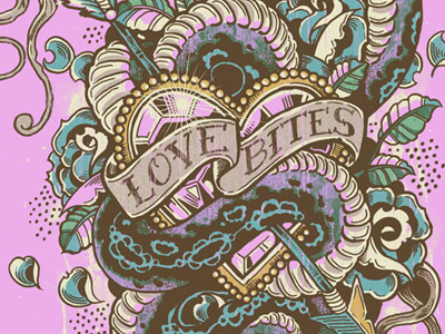 Love Bites Colored americana arrow art castle derrick derrick castle design drawing graphic design heart illustration love bites nashville nashvillemafia roses snake straw castle tattoo