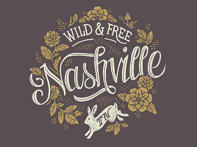 Wild & Free , Nashville TN americana art design floral illustration nashville rabbit wild free