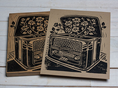 Vintage Nashville Sounds - Block Print antique art block print design illustration linocut linoprint nashville radio retro vintage