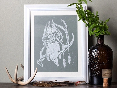 Nature's Hand - Block Print antler art block print design illustration linocut linoprint nature natures hand