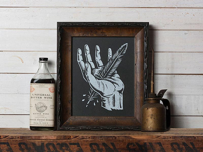 Feather in the Hand - Limited Edition Print americana art design feather hand illustration print screen print