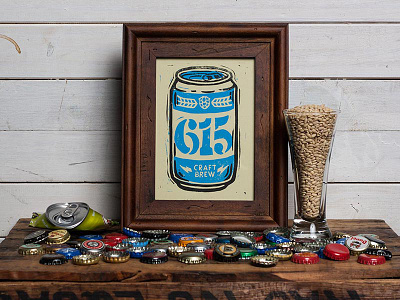 615 Craft Brew - Block Print 615 art beer beer can block print design illustration linocut linoprint nashville