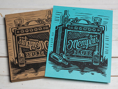 Memphis Blues - Block Print amp art block print blues design illustration lettering linocut linoprint memphis music typography
