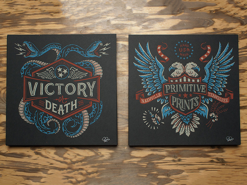 Victory or Death - Primitive Prints snakes eagle americana screen print print typography lettering illustration design art