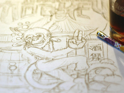 Drunken Monkey americana art asian castle derrick derrick castle design drawing drunken monkey graphic design illustration kung fu nashville nashvillemafia rum straw castle