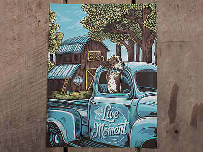 Live in the Moment - Screenprint americana antique art design illustration live in the moment poster print screenprint truck