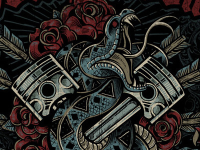 Rule Your Kingdom americana arrows art biker castle derrick derrick castle design drawing graphic design illustration nashville nashvillemafia pistons relik realm roses snake straw castle tattoo