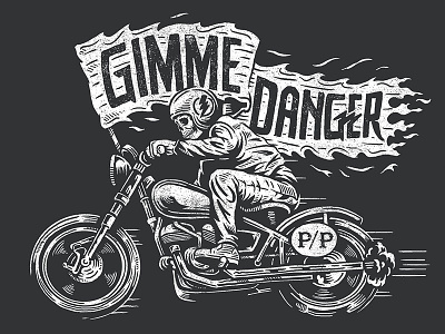 Gimme Danger americana art bike biker danger design illustration motorcycle skeleton skull