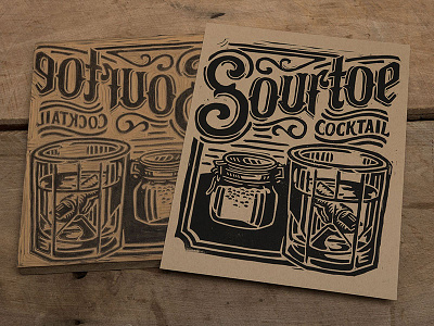 Sourtoe Cocktail - Block Print art block print cocktail design illustration lettering linocut linoprint sourtoe toe typography