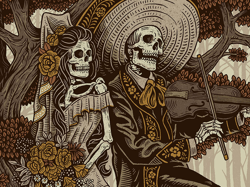 Fiesta De Bodas art design dia de los muertos fiddle folk illustration mariachi mexican