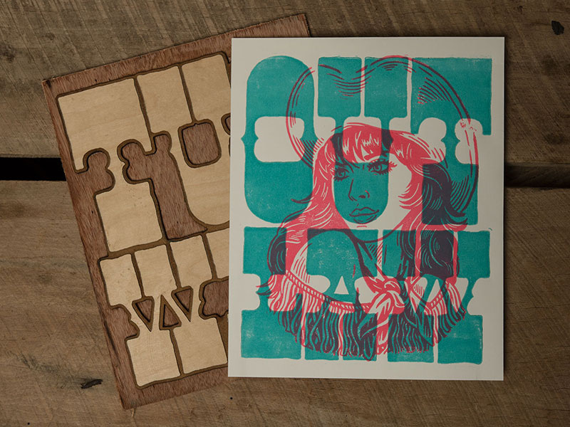 Outlaw - Block Print cowgirl outlaw americana nashville print printmaking block print illustration design art