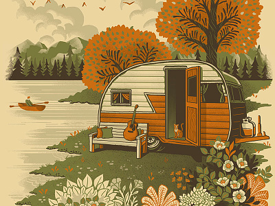 Life is good in Tennessee americana art camper design illustration lake mountains outdoors print screen print tennessee trailer