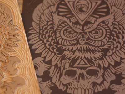 Totem of Wisdom - Print americana art block print castle derrick derrick castle design drawing graphic design illustration ink linoblock nashville nashvillemafia owl skull straw castle totem woodblock