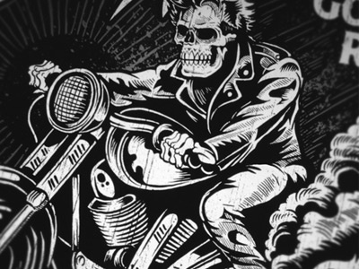 Dark Haired Rider americana art biker castle derrick derrick castle design drawing graphic design greaser illustration nashville nashvillemafia retro skeleton skull straw castle tattoo