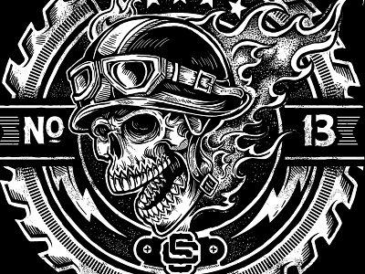 Racer Number 13 americana art biker castle derrick derrick castle design drawing graphic design illustration nashville nashvillemafia patch saw blade skeleton skull straw castle tattoo