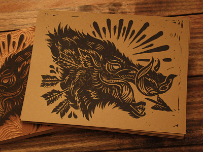 Bush Hog - Block Print americana block print boar bush hog castle derrick derrick castle design folk graphic design hog inked art linocut nashville