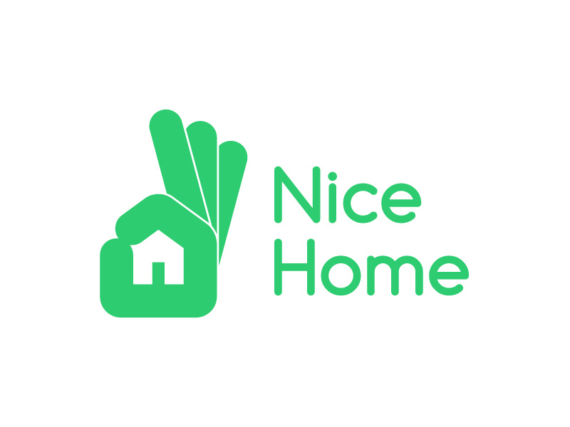 Nice Home brand identity brand design nice sign hand house construction construction company negetive space logo design logo home nice