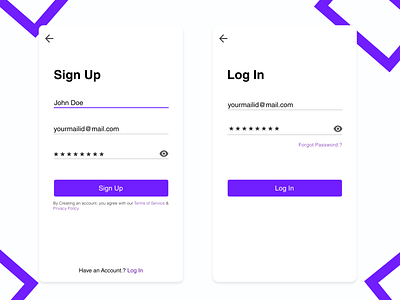 Sign Up & Log In - simple design app design