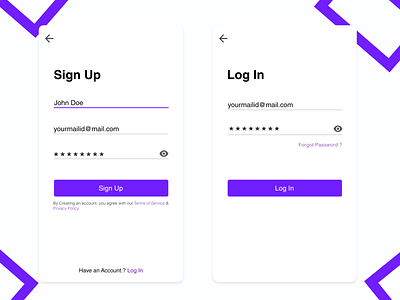 Sign Up & Log In - simple design