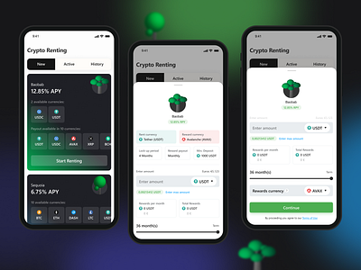 Crypto Renting - Mobile app app bitcoin crypto cryptocurrency design figma finance app mobile mobileapp trend ui ux