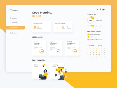 Course web app achievement activity course design education illustration interface learn minimal online product design profile progress statistics training ui ux