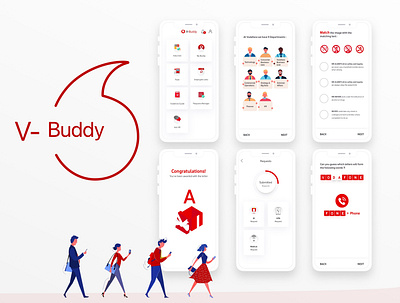 V-Buddy app design digital gamification induction logo minimal mobile app onbaording product design ui ux vodafone