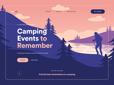 Camping 🏕️ art direction camp camping interface landing page landing ui main menu main title transport travel trip typography ui design web web design
