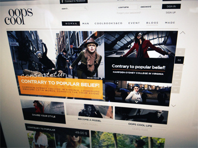 Oops Cool Social Fashion Portal button e commerce e store fashion fashion commerce fashion homepage fashion website portal typography ui design user interface ux design web web design