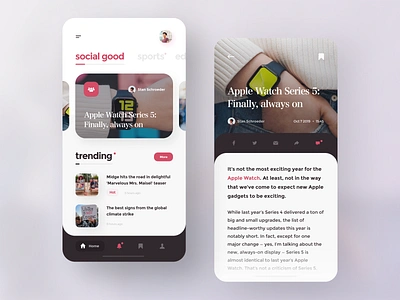 News app homepage design interface mobile app news news app news details news listing newspaper social good stories trending typography ui ui design