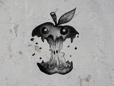 Apple Monster apple art artwork black cartoon digital graphic design hatching illustration monster poster sketch