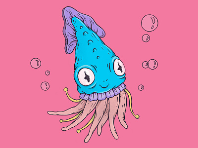Сute squid caracter cartoon draw illustration monster octopus sea squid