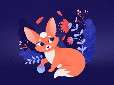 fennec fox botanic caracter fox foxy illustration procreate