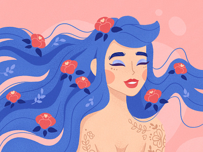 floral girl caracter flower funny girl hair illustration