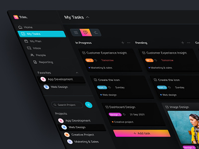 Task Board Web App UI - Trim colorful ui design design homepage pressentation task management task management ui kit treandy design ui ui kit design web app resources web app ui design web app ui kit webdesign