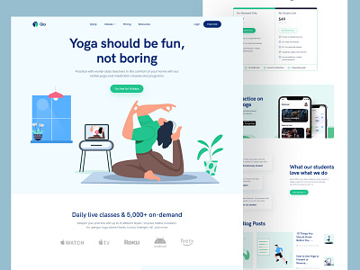 Online Yoga Classes - Glo colorful ui design design illustrations landing page landing page trendy design ui ui resource uihut webdesign website website design yoga landing page