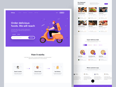 Food Delivery Website Design - Eatup. colorful web design2022 design homepage landing page design trending design 2022 uihut web design resource web template webdesign website website design