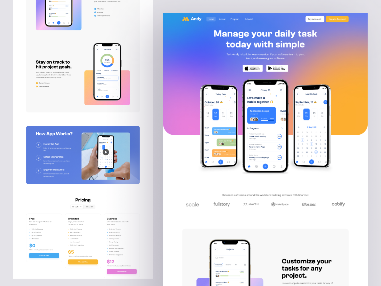 Mobile App Landing Page Design - Andy By Sajib Rahman For UIHUT - UI UX ...