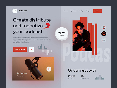 Podcast Header exploration- ADsound design header header design homepage ui uihut web header webdesign website website design