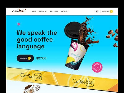 Coffee Go Website Header Design coffee header design colorful design header design homepage ui design 2022 uihut webdesign website website design