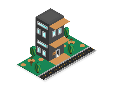 Model C building business cafe house isometric model office park