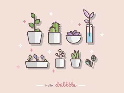 Hello Dribbble! design illustration logo minimal plants