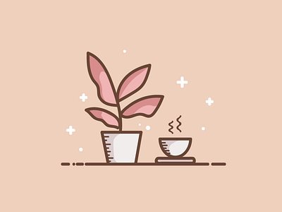 Plants & coffee icon illustration minimal nature plants