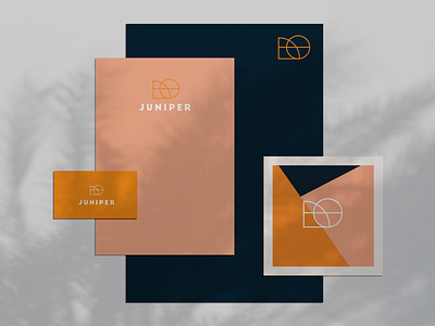 Juniper beige blue branding caitlin aboud cardstock collateral geometric gold grid letterhead line logo luxury orange pink pink logo print design production simple thickness